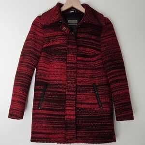 Mackage Wool Alpaca Blend Tailored Winter Coat Womens XS Red Black Leather Trim